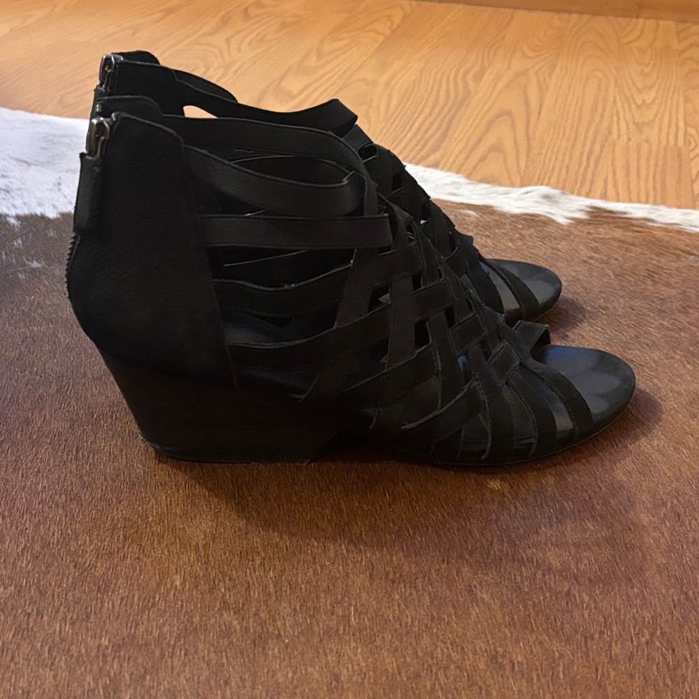 Eileen Fisher Black Strappy Wedge Sandals